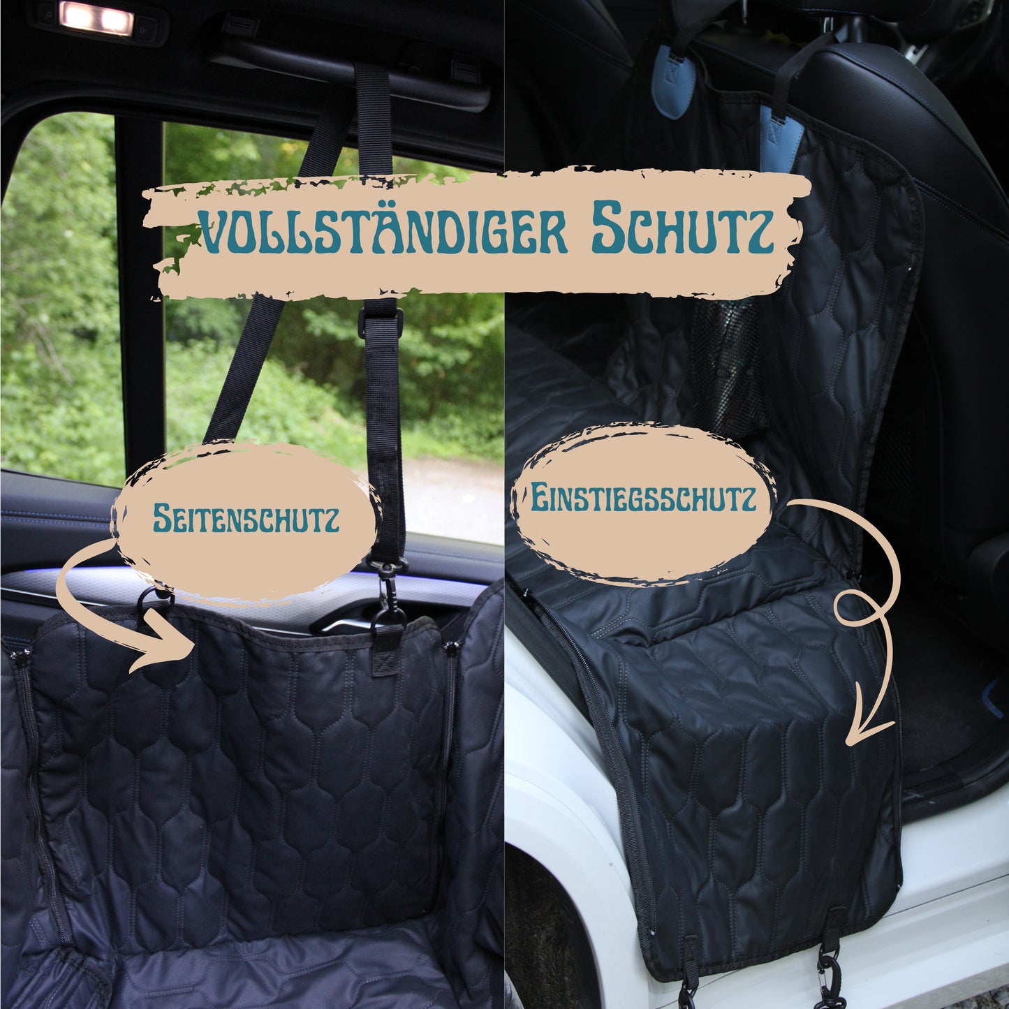 NaMiDa Pets Rücksitzschutz für Hunde – Lederoptik, Wasserfest & Rutschfest – Autoschondecke für Rückbank – Universalgröße, Leicht zu reinigen zu reinigen